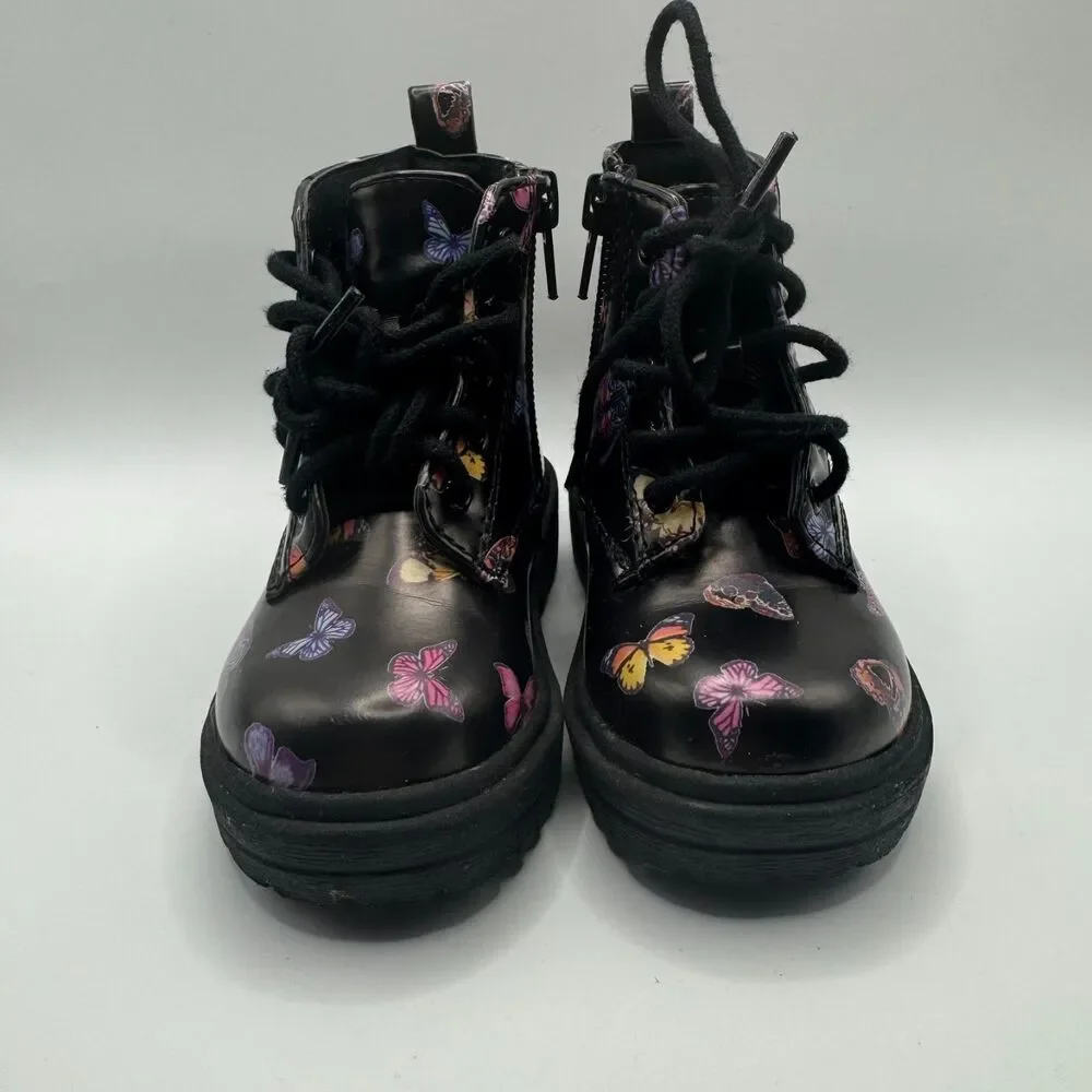 Unr8ed Toddler Size 5 Black Butterfly Boots Lace Up Side Zipper Combat Edgy Alt